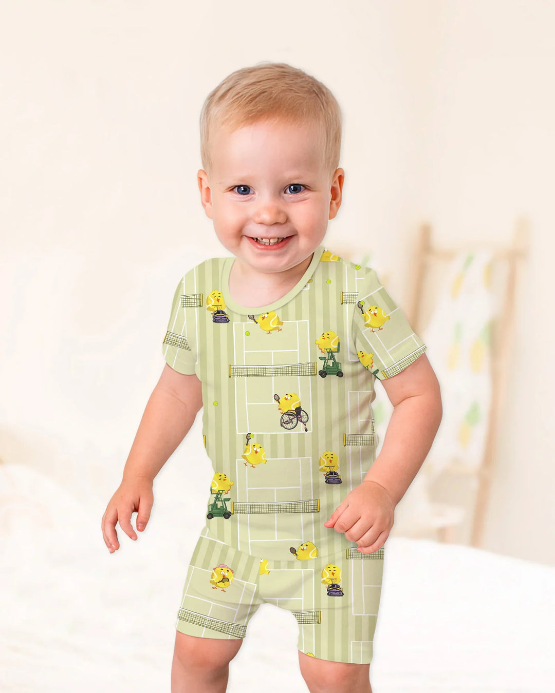 Tennis Bamboo Two Piece Short Sleeve Shorts Pajama Set