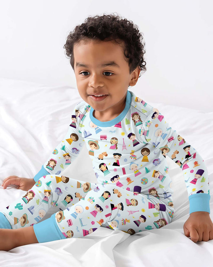 Tiny Friends Around the World Bamboo Two Piece Long Sleeve Pajama Set