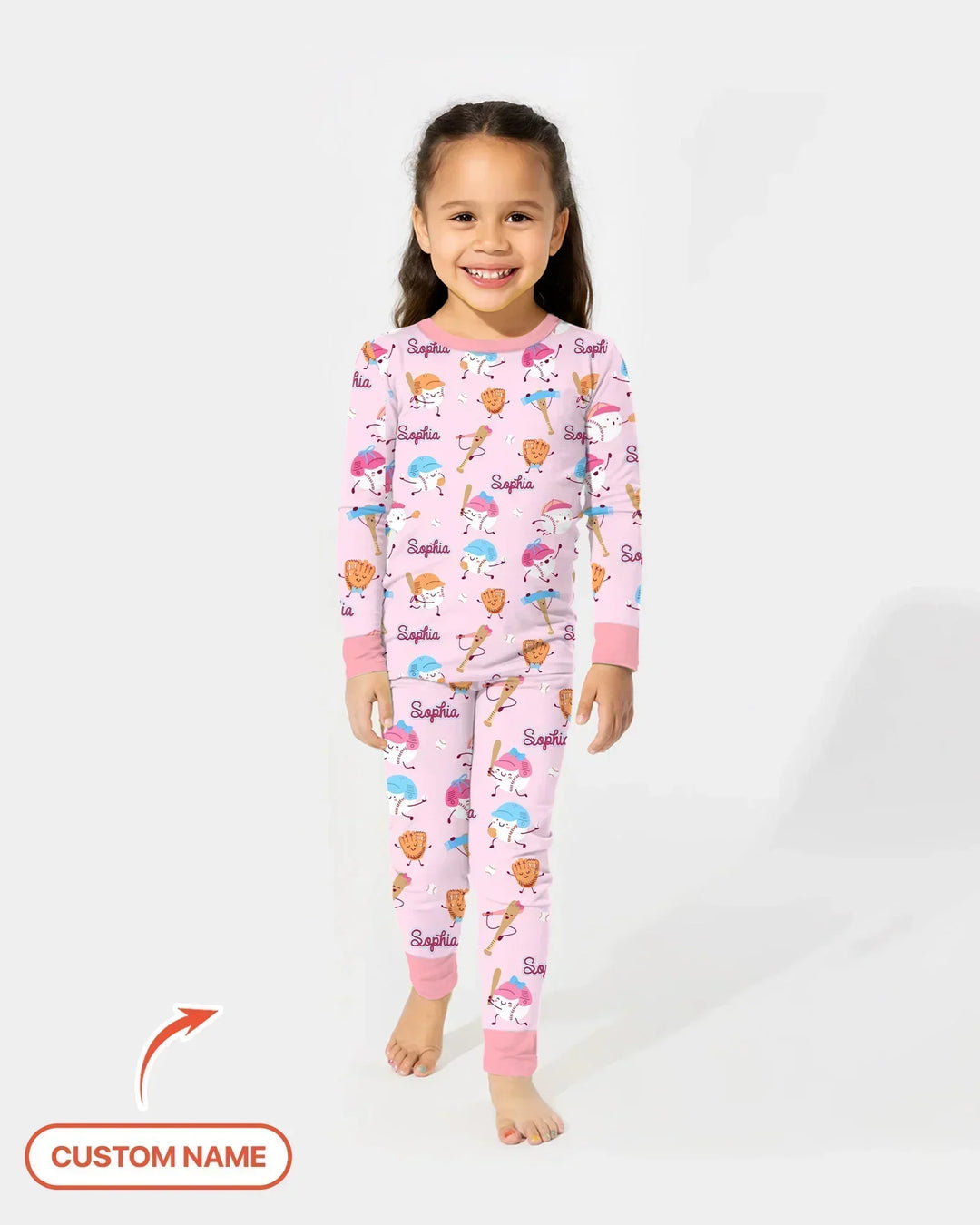 Custom Name Ballparl Family Matching Bamboo Two Piece Long Sleeve Pajama Set