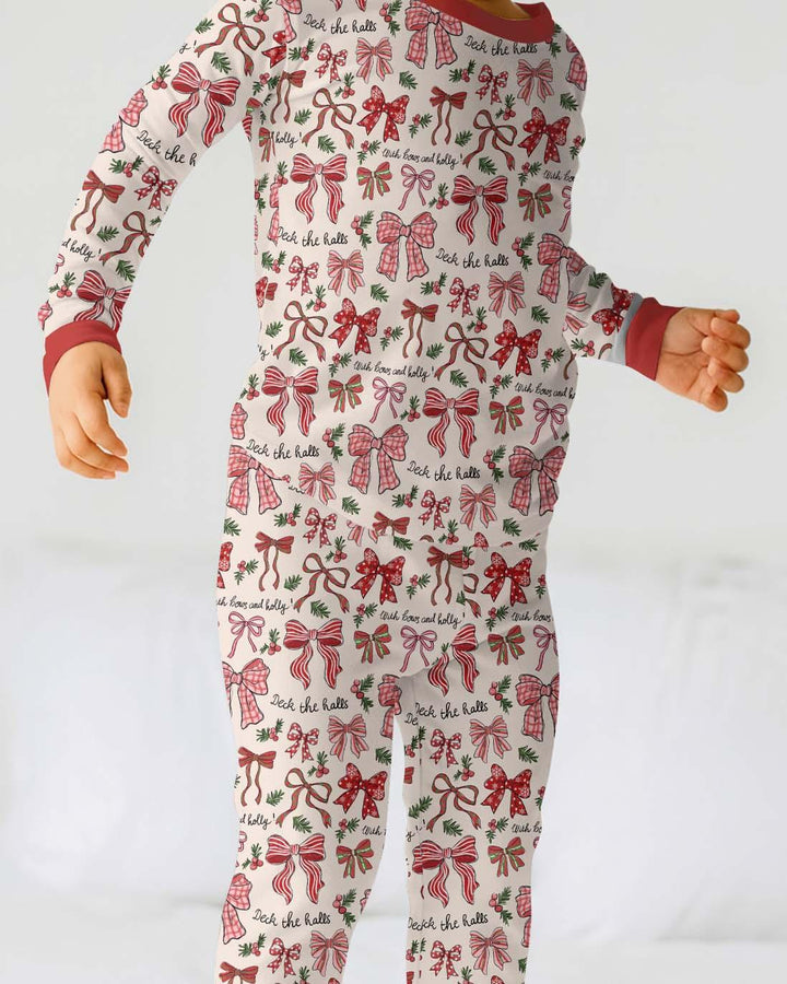 Coquette Christmas Bows Two Piece Long Sleeve Pajama Set