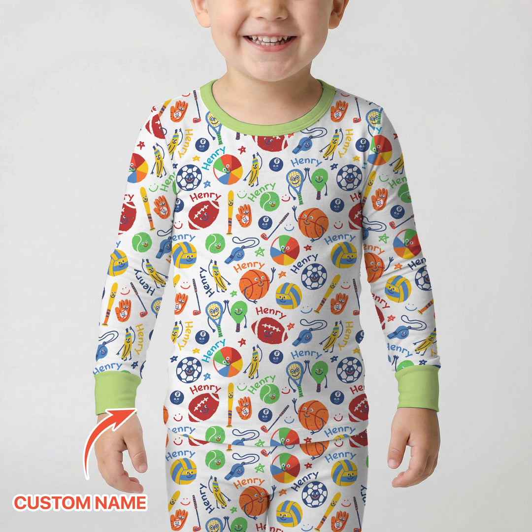 Play Ball Custom Name Two Piece Long Sleeve Pajama Set