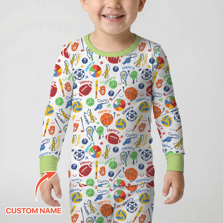 Play Ball Custom Name Two Piece Long Sleeve Pajama Set