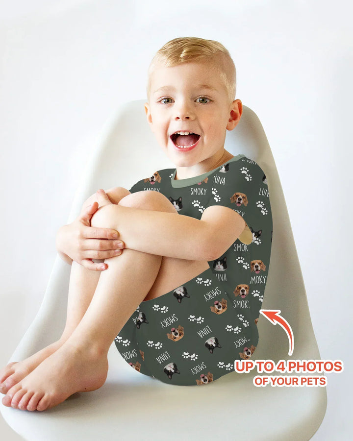 Custom Name and Pet Photos Two Piece Short Sleeve Shorts Pajama Set