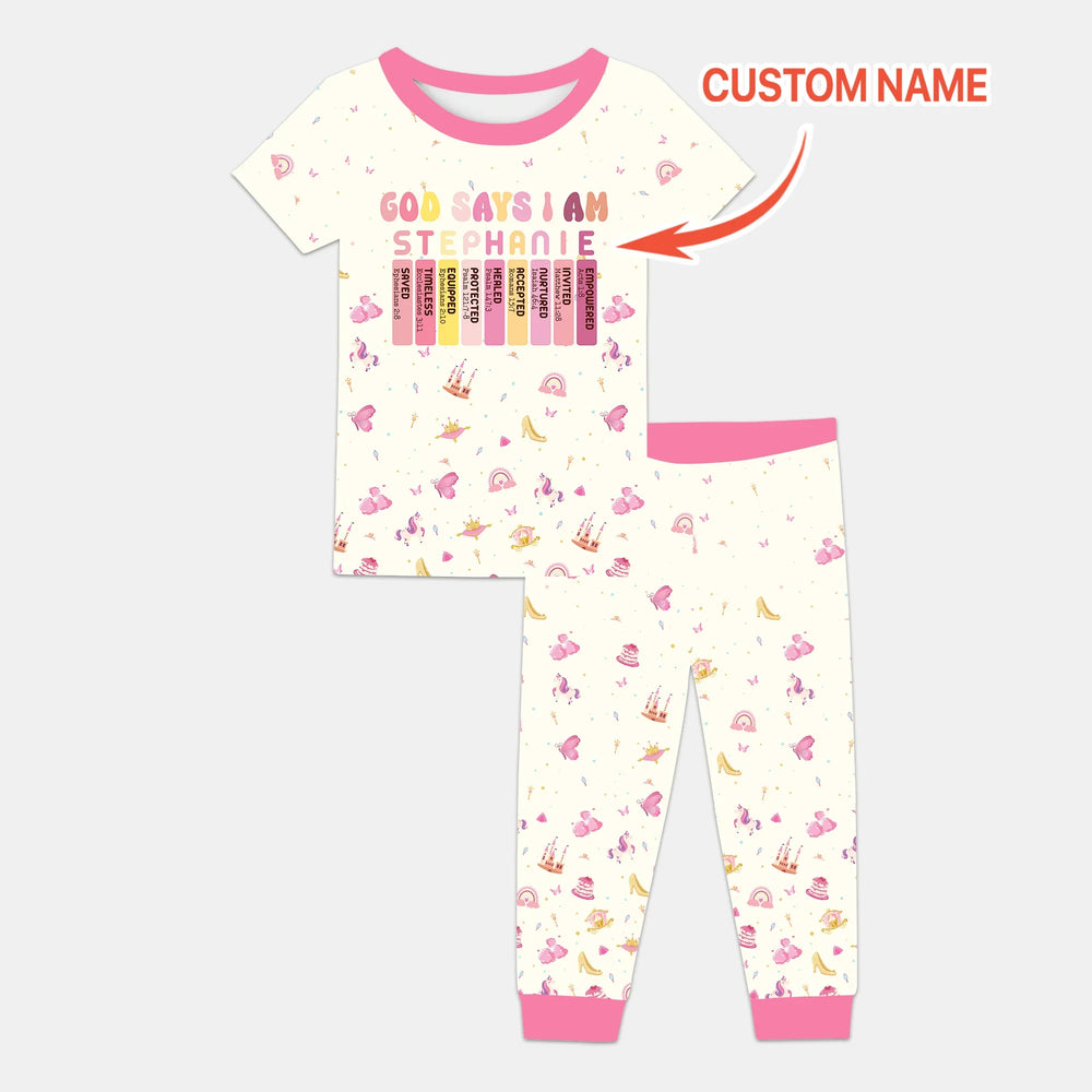 God Says I Am Name Letter In Bible Two Piece Short Sleeve Pajama Set , God Says I Am Name Letter In Bible Two Piece Short Sleeve Pajama Set - 12-18M