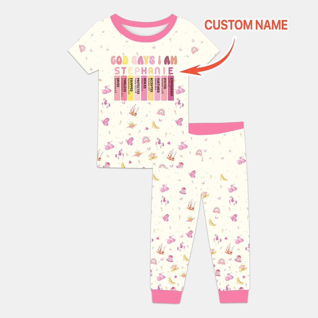 God Says I Am Name Letter In Bible Two Piece Short Sleeve Pajama Set , God Says I Am Name Letter In Bible Two Piece Short Sleeve Pajama Set - 12-18M