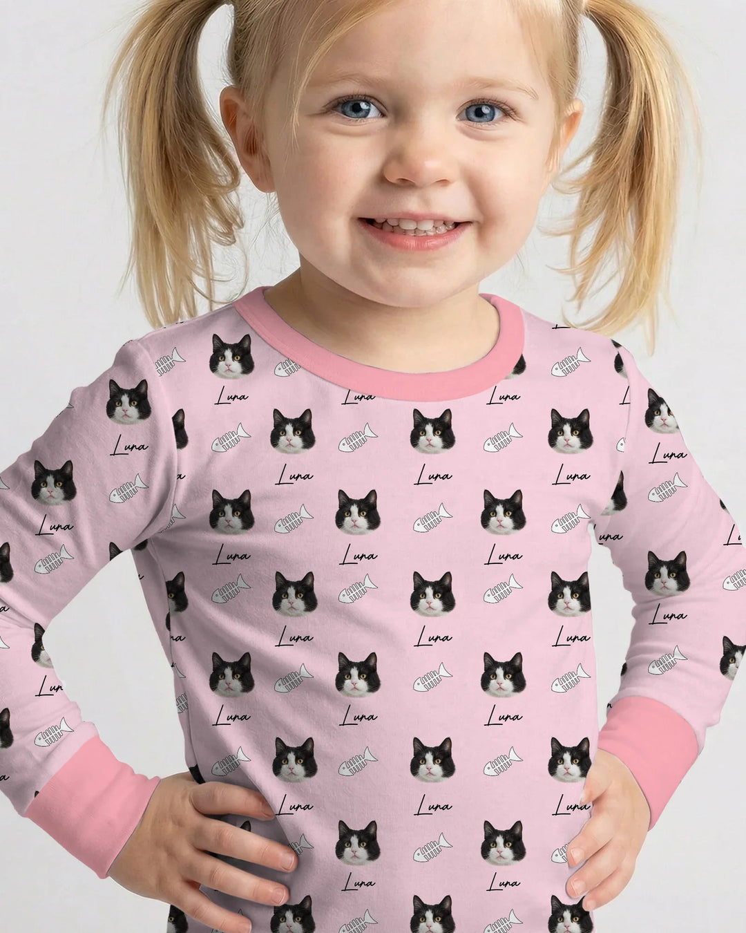 Custom Name and Pet Photos Two Piece Long Sleeve Pajama Set