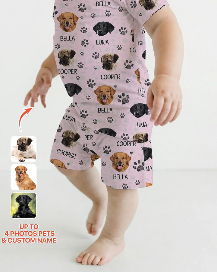 Custom Photo With Paw For Dog Lovers Bamboo Two Piece Short Sleeve Shorts Pajama Set