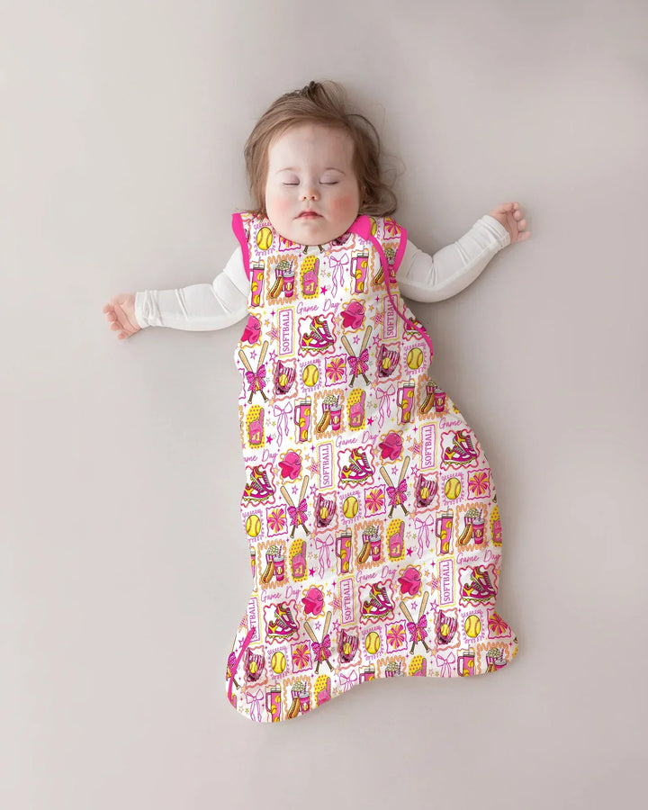 Pink Softball Game Day Bamboo Sleep Bag