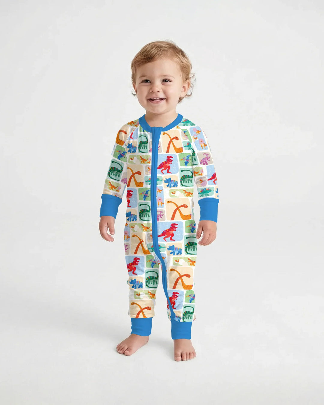 Pijama enterizo de bambú convertible Rainbow Dino Friends a juego para toda la familia