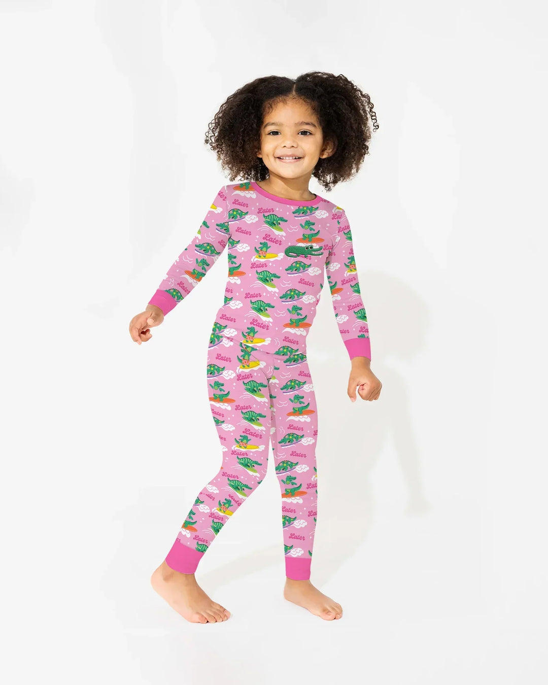 Conjunto de pijama de dos piezas de bambú de manga larga con cocodrilo bordado para verano