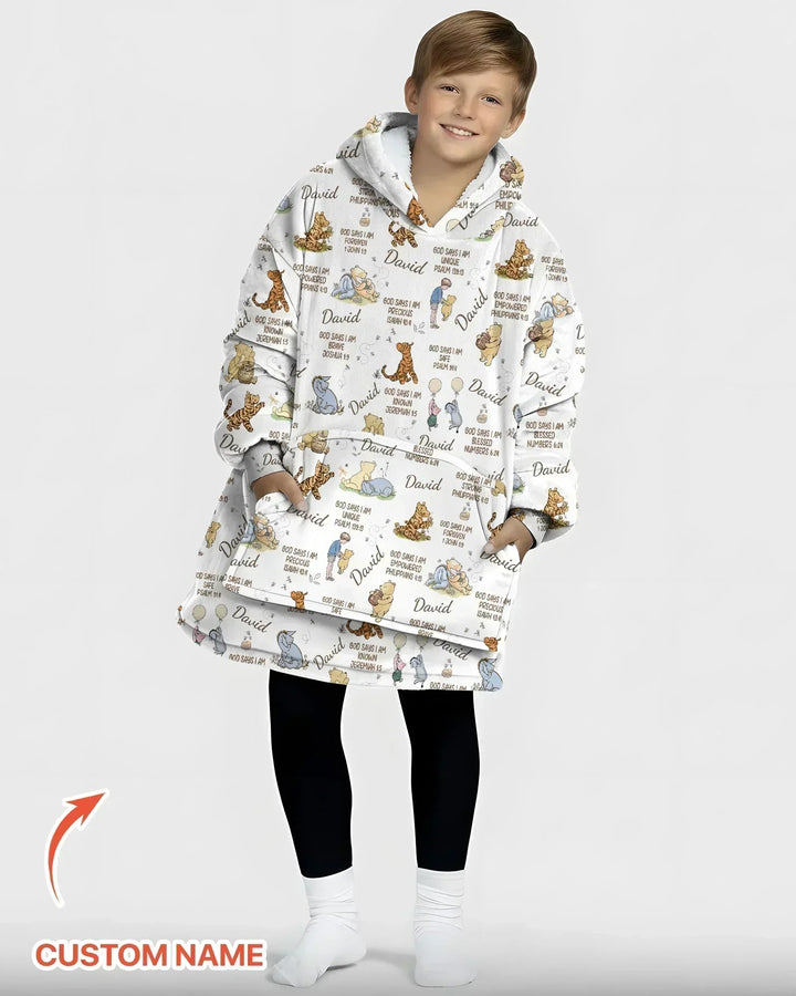 Custom Name God Says I Am Classic Bear Bamboo Blanket Hoodie