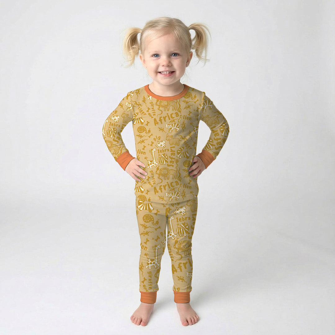 Handdrawn African Animals Two Piece Long Sleeve Pajama Set