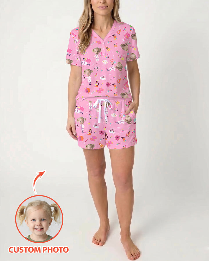 Custom Image Chemical Laboratory Bamboo Women Short Sleeve Short Pajama Set
