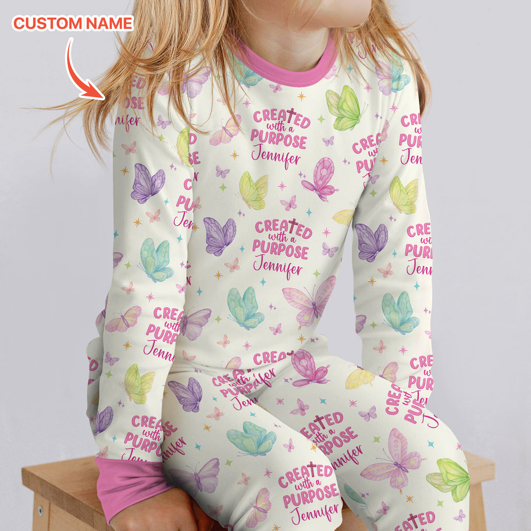 Created With A Purpose Custom Name Two Piece Long Sleeve Pajama Set