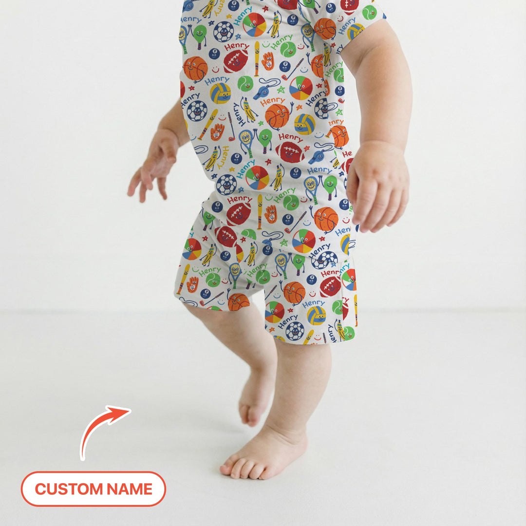 Play Ball Custom Name Two Piece Short Sleeve Shorts Pajama Set