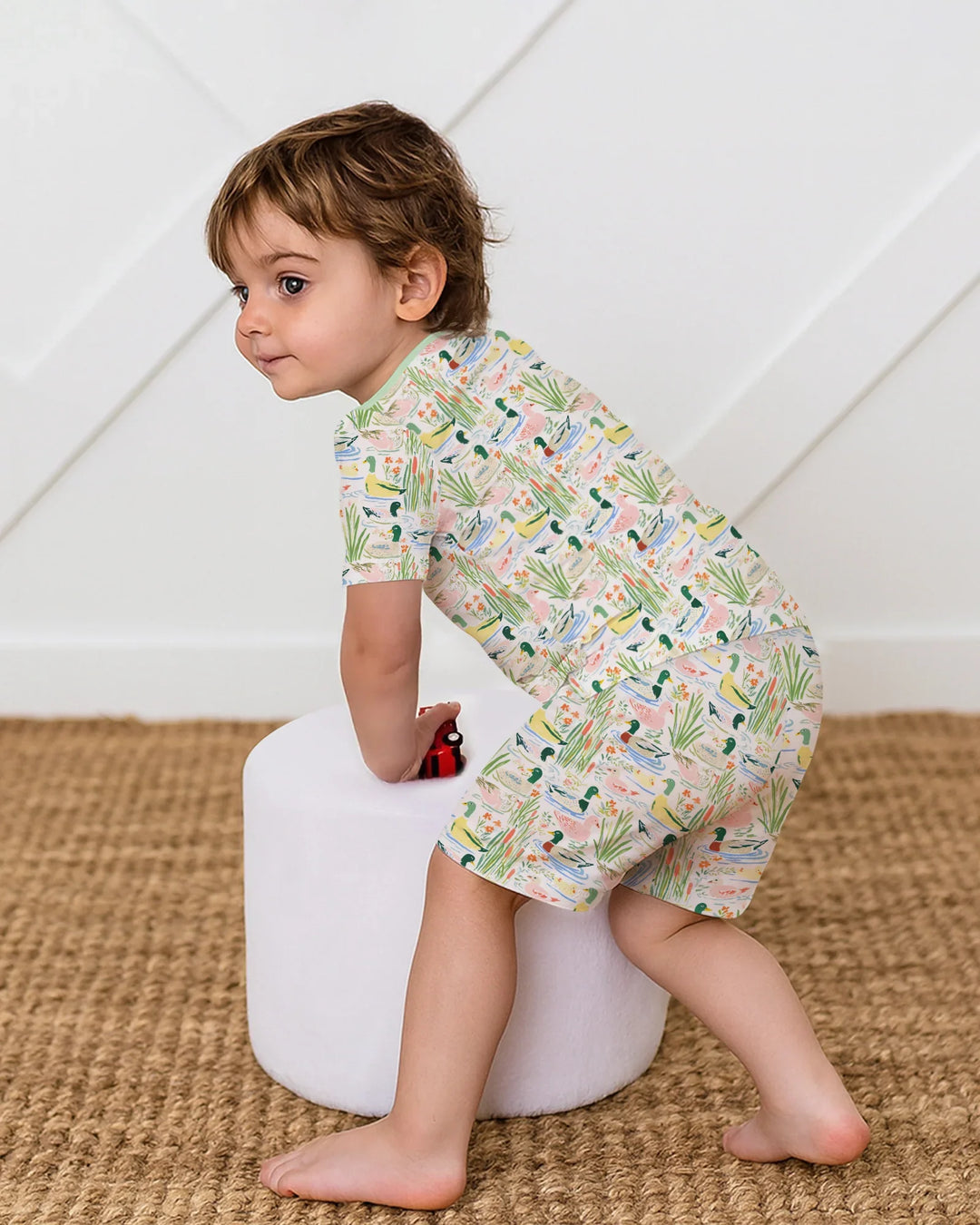 Whimsical Mallard Duck Bamboo Two Piece Short Sleeve Shorts Pajama Set