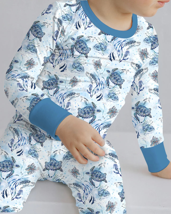 Little Turtles Family Matching Bamboo Two Piece Long Sleeve Pajama Set