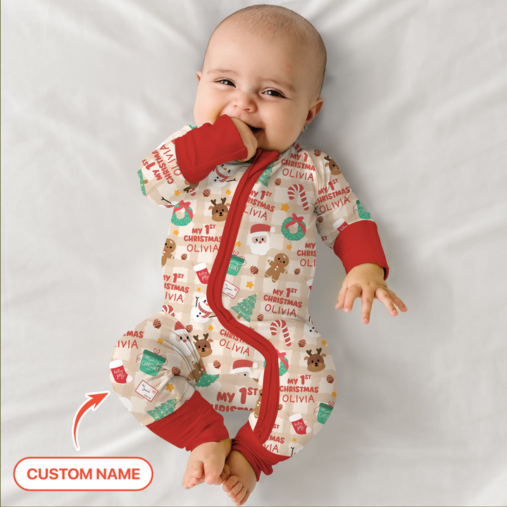 Custom Name My First Christmas Mocha Gingham Convertible Zippy