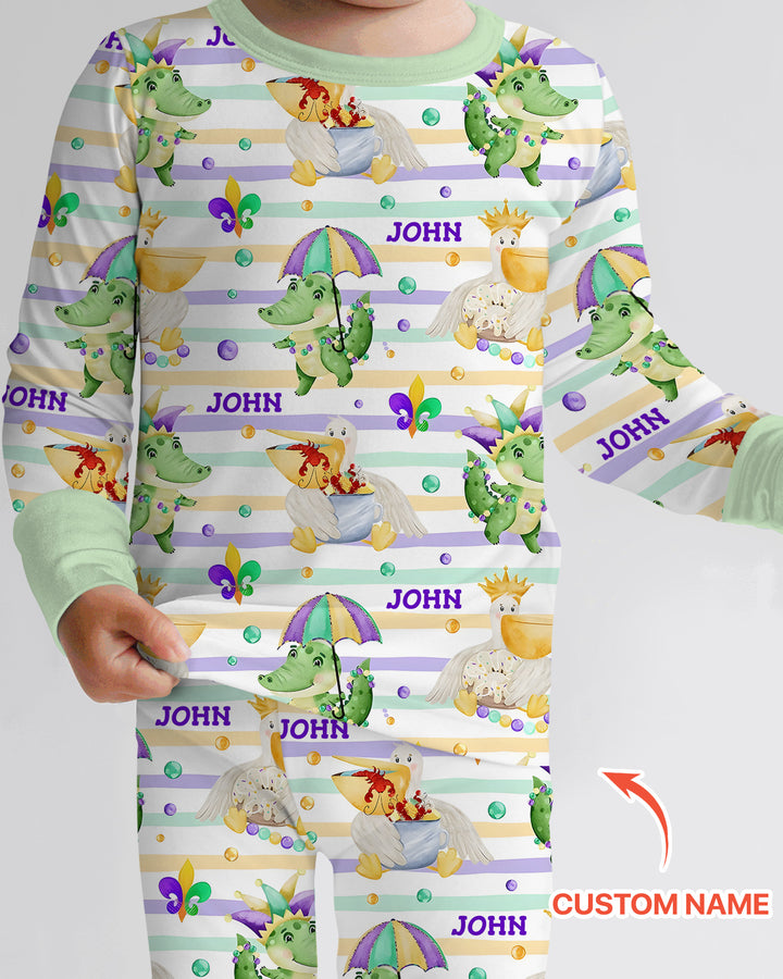 Happy Mardi Gras Adventure Family Matching Two Piece Long Sleeve Pajama Set