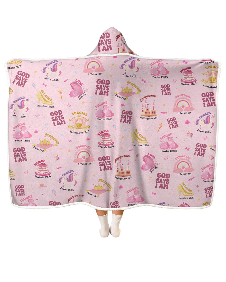 God Says I Am Girl Wearable Hooded Blanket