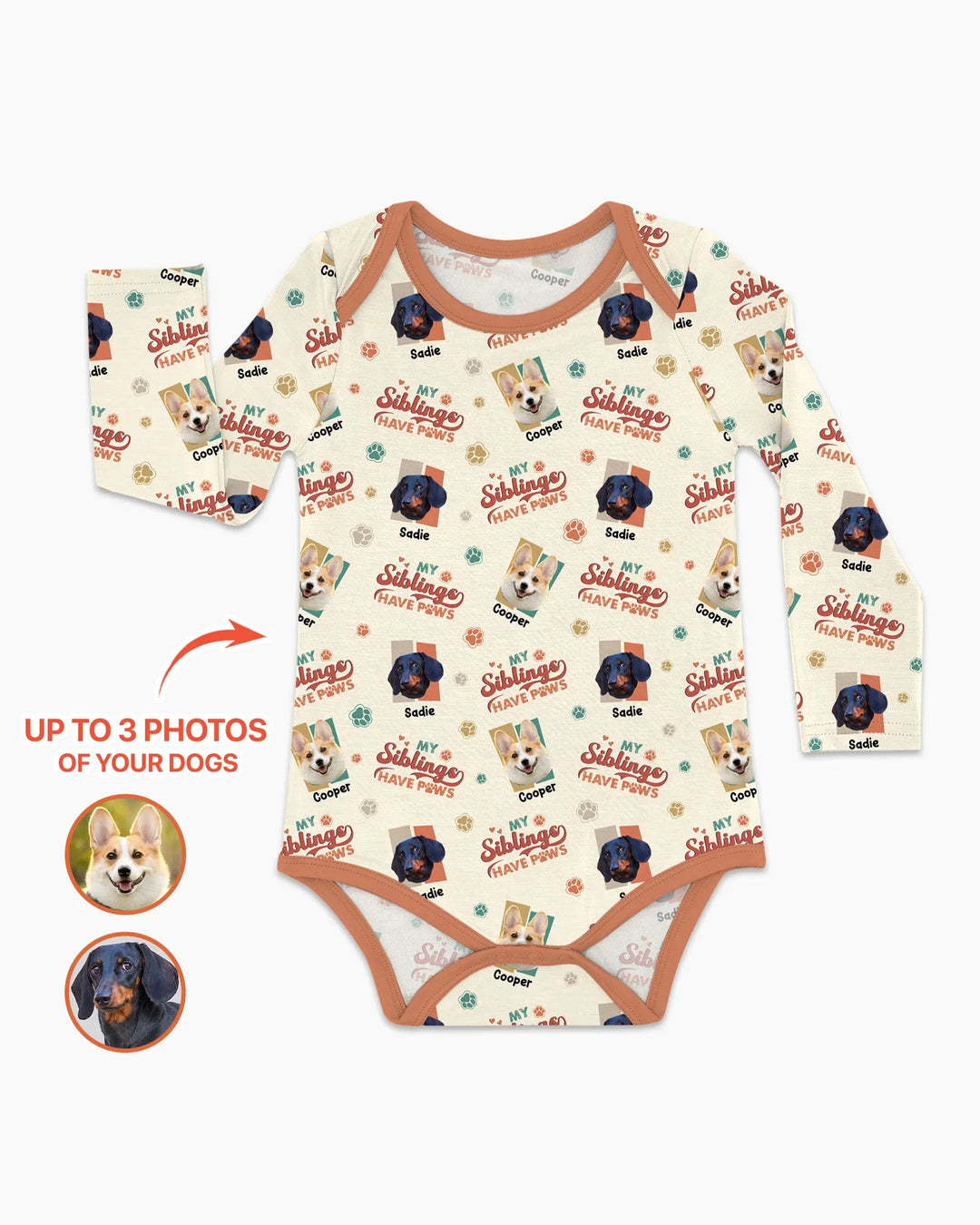 Custom Dog Photos "My Siblings Have Paws" Bamboo Bodysuit