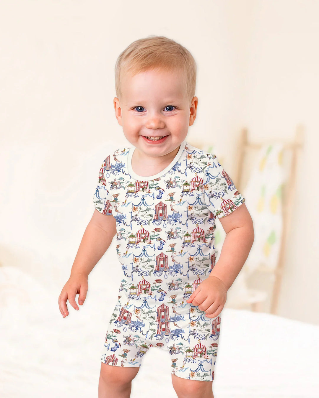 Vintage Lousiana Circus Toile Family Matching Bamboo Two Piece Short Sleeve Shorts Pajama Set
