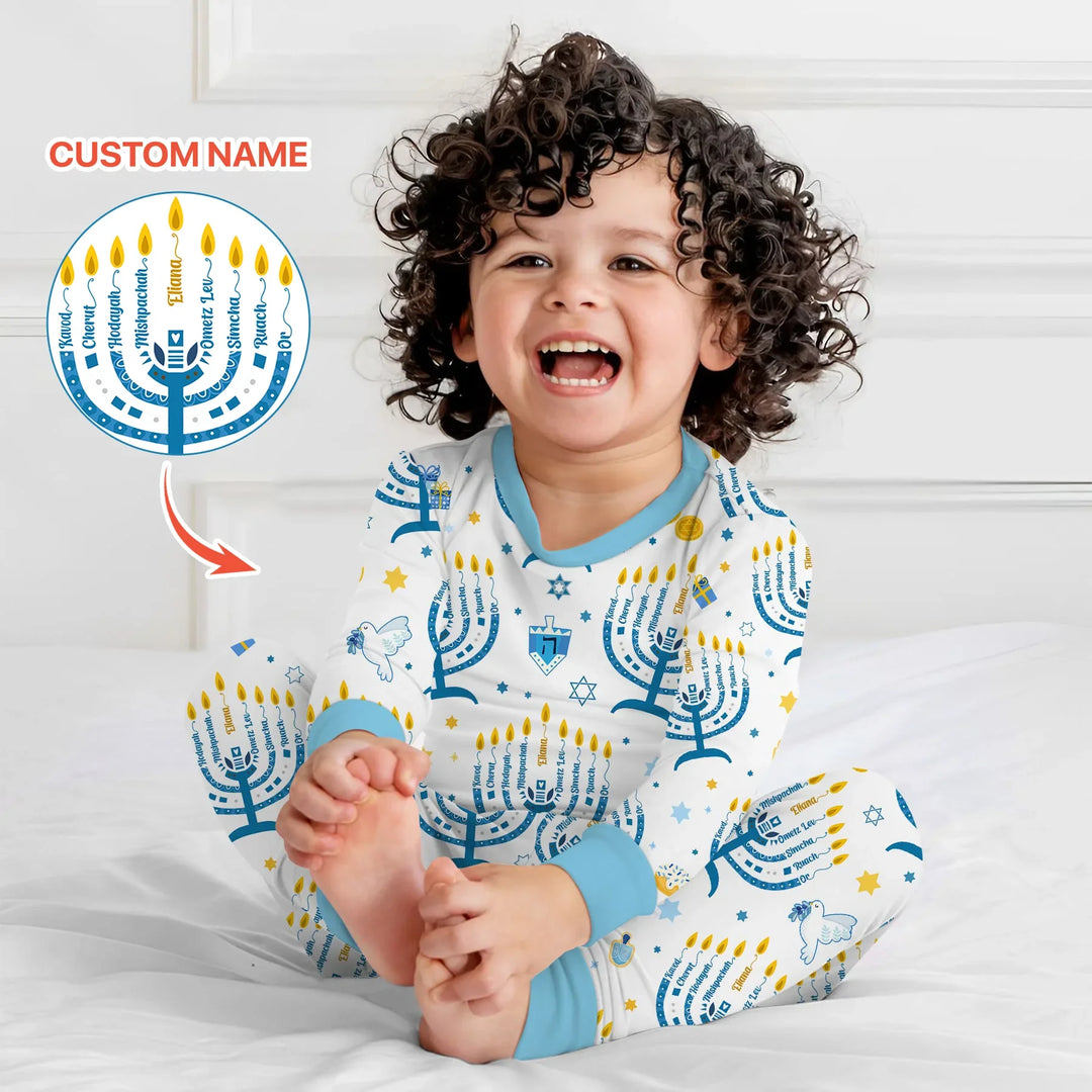 Hanukkah Custom Name Two Piece Long Sleeve Pajama Set
