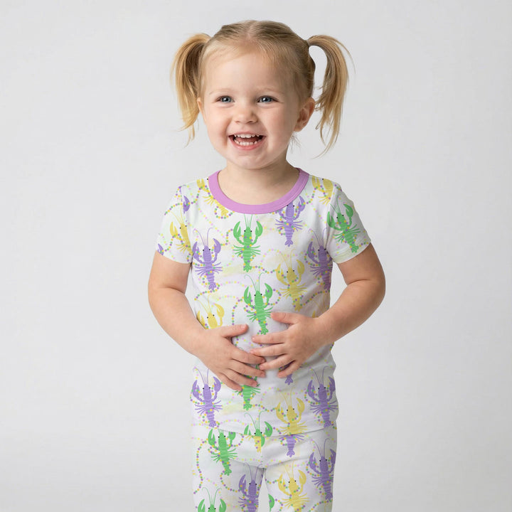 Mardi Gras Crawfish Family Matching Two Piece Short Sleeve Pajama Set