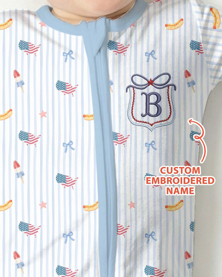 Pijama enterizo convertible de bambú bordado personalizado del 4 de julio