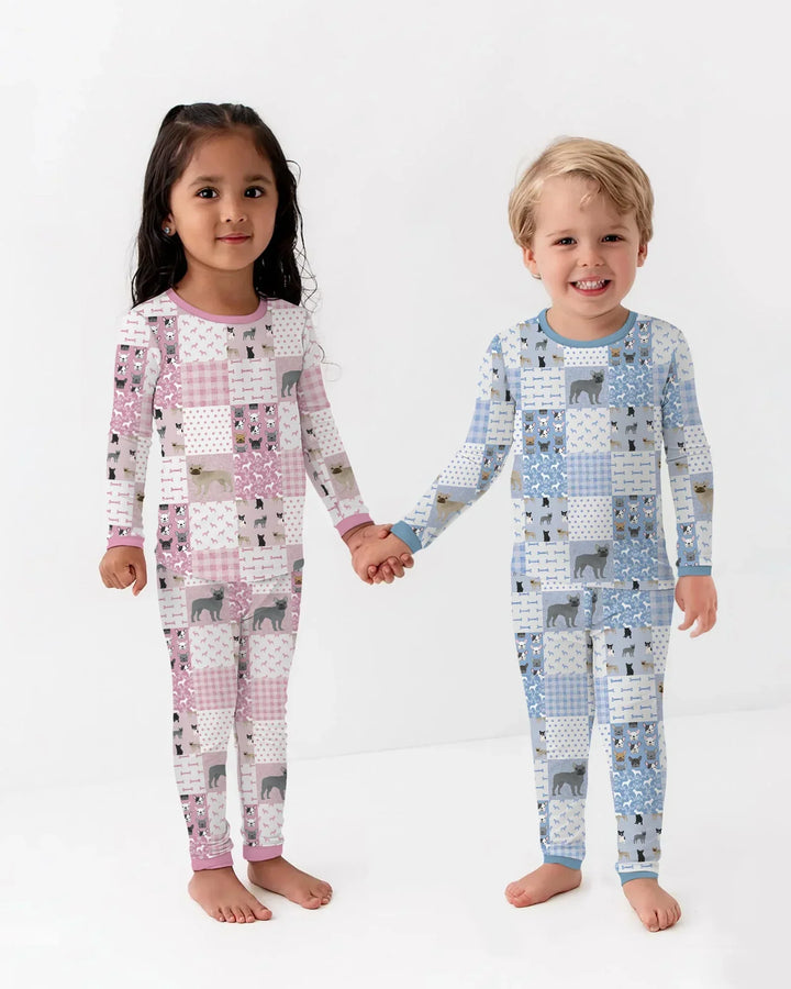 Frenchies Patchwork Family Matching Two Piece Long Sleeve Pajama Set
