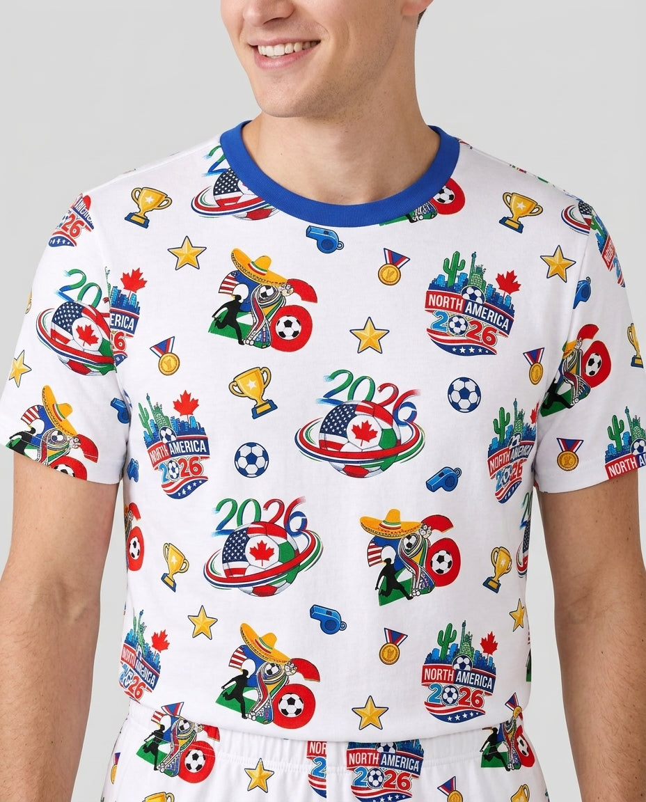 World Soccer North America 2026 Family Matching Bamboo Men Short Sleeve Short Pajama Set