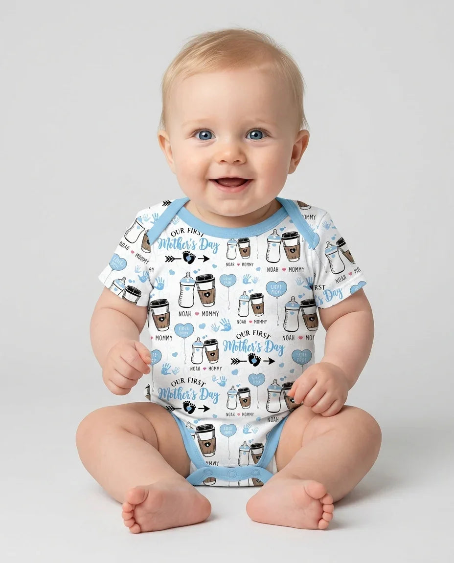Custom Name First Mother's Day Drink Bamboo Bodysuit
