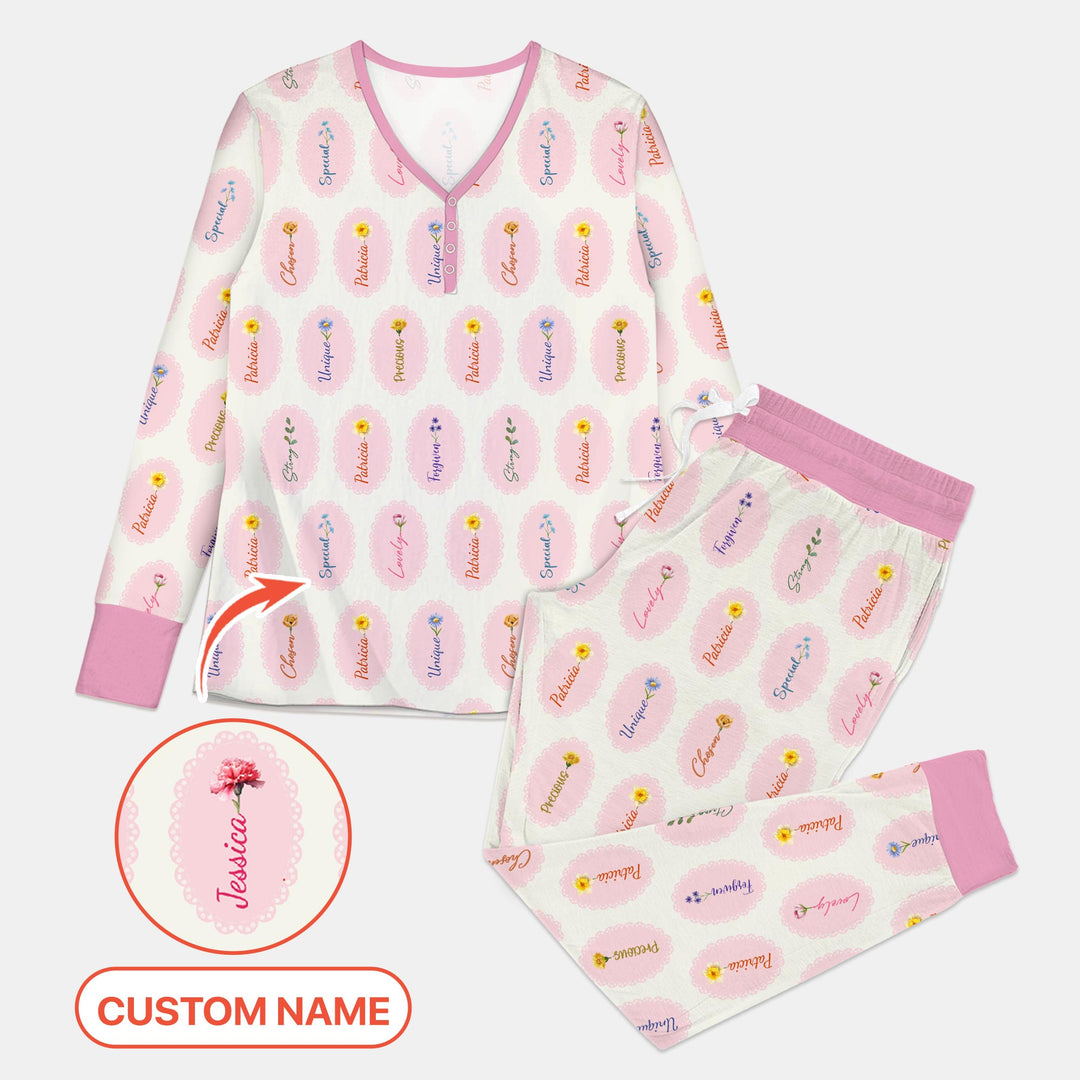 God Says I Am Birthmonth Flowers Custom Name Women Pajama Set