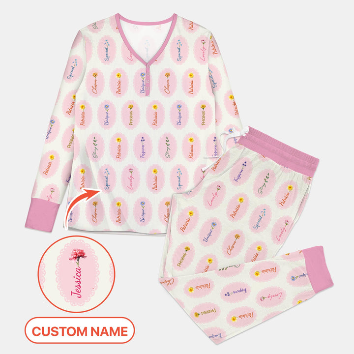 God Says I Am Birthmonth Flowers Custom Name Women Pajama Set