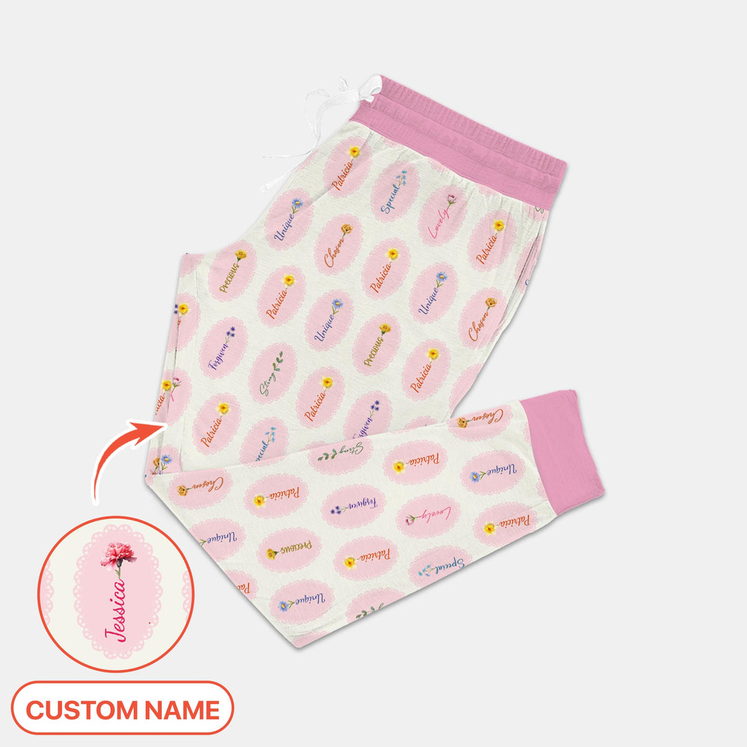 God Says I Am Birthmonth Flowers Custom Name Women Pajama Set