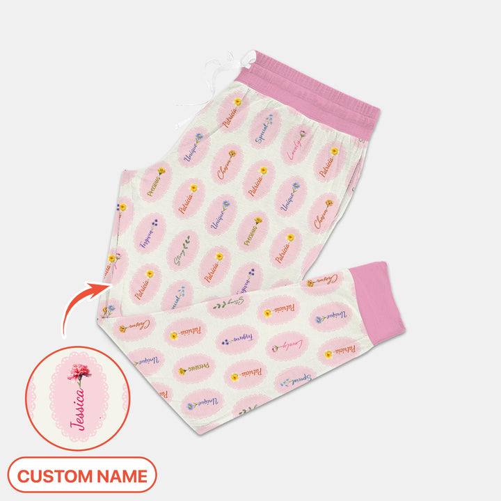 God Says I Am Birthmonth Flowers Custom Name Women Pajama Set