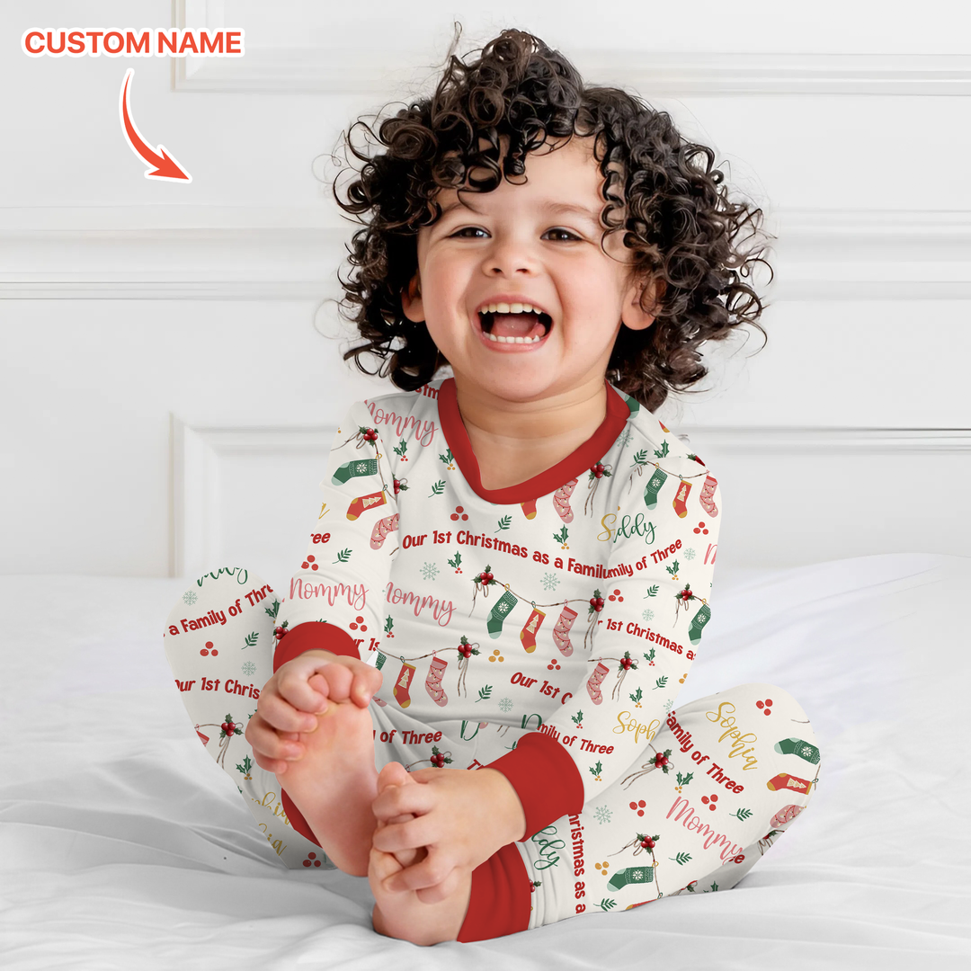 Custom Name Family Christmas Stockings Two Piece Long Sleeve Pajama Set