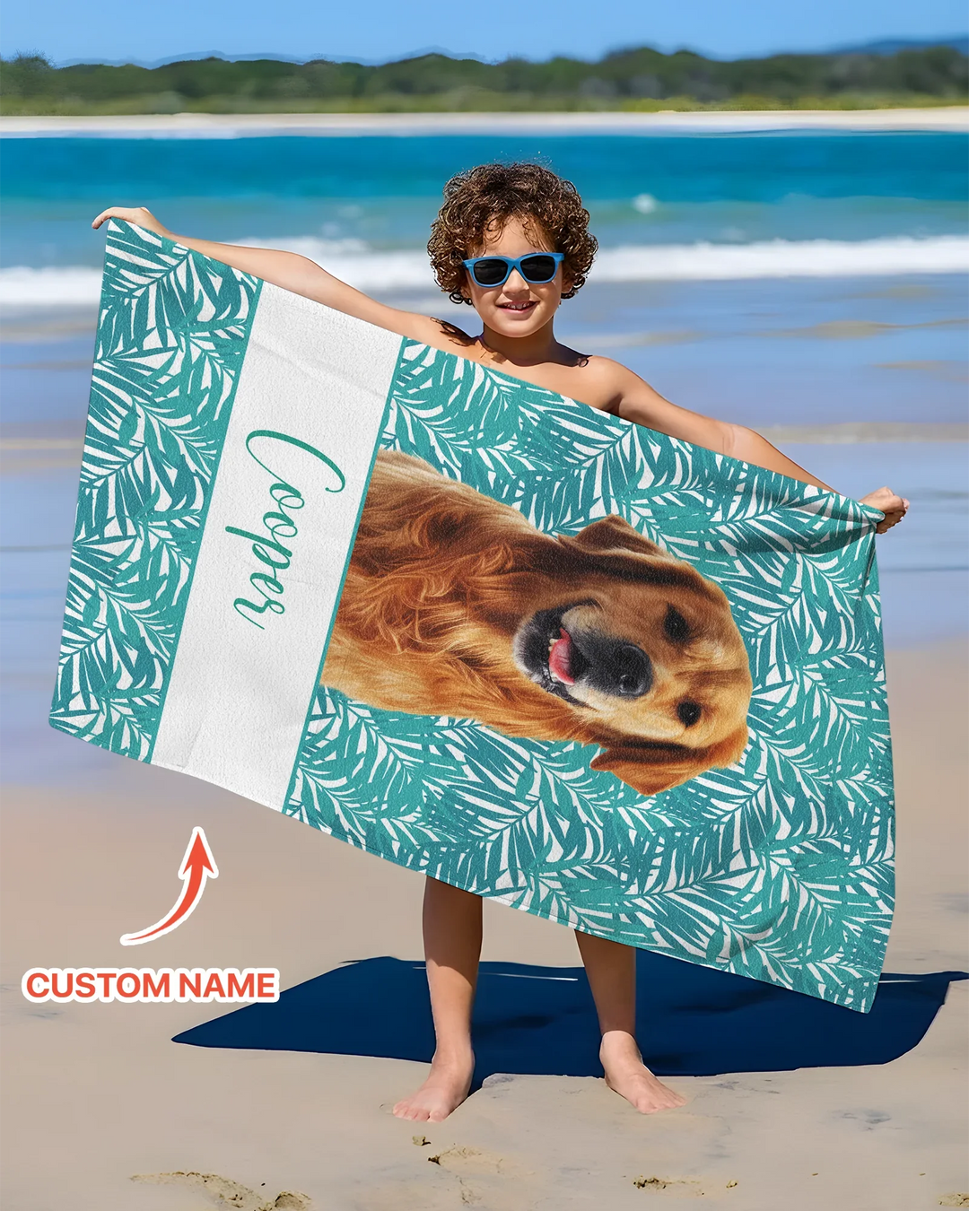 Toalla de playa de bambú para perros con foto personalizada