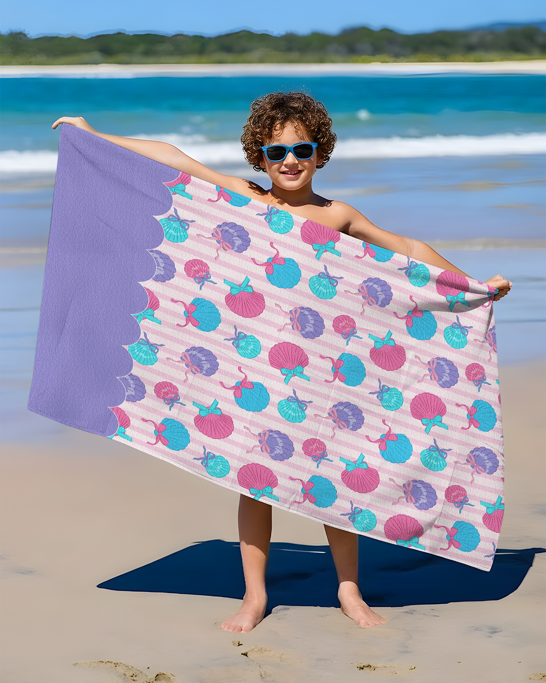 Seashell Dreams Stripe Bamboo Beach Towel