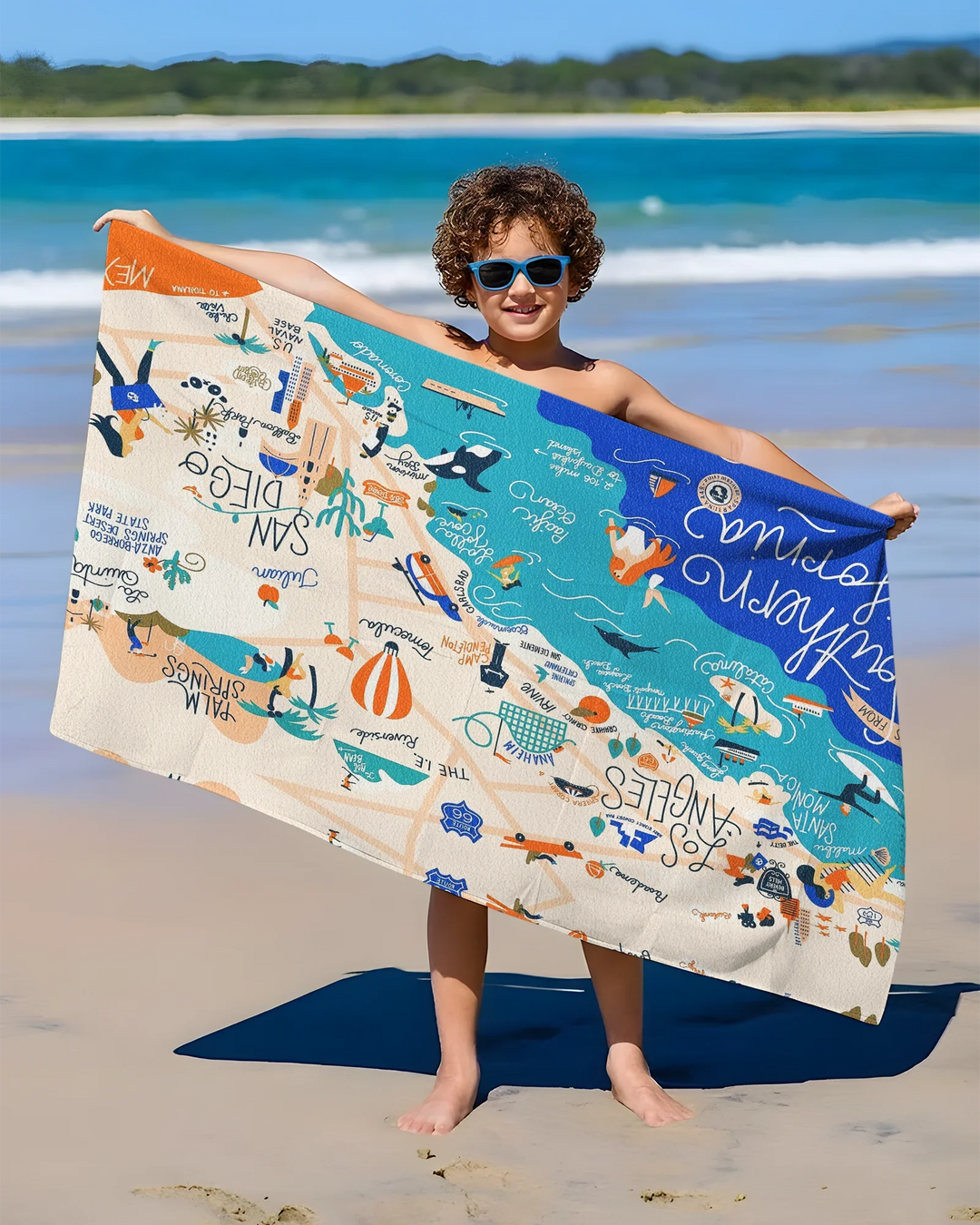 West Coast Explorer Map Bamboo Beach Towel