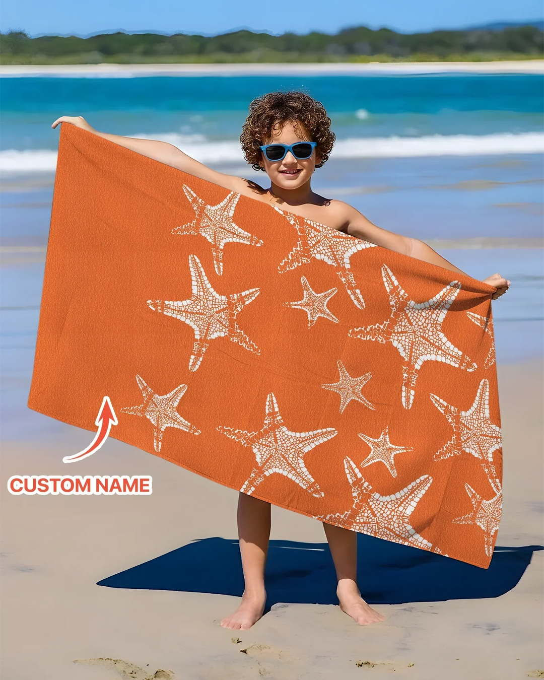 Custom Photo Starfish With Names Bamboo Beach Towel