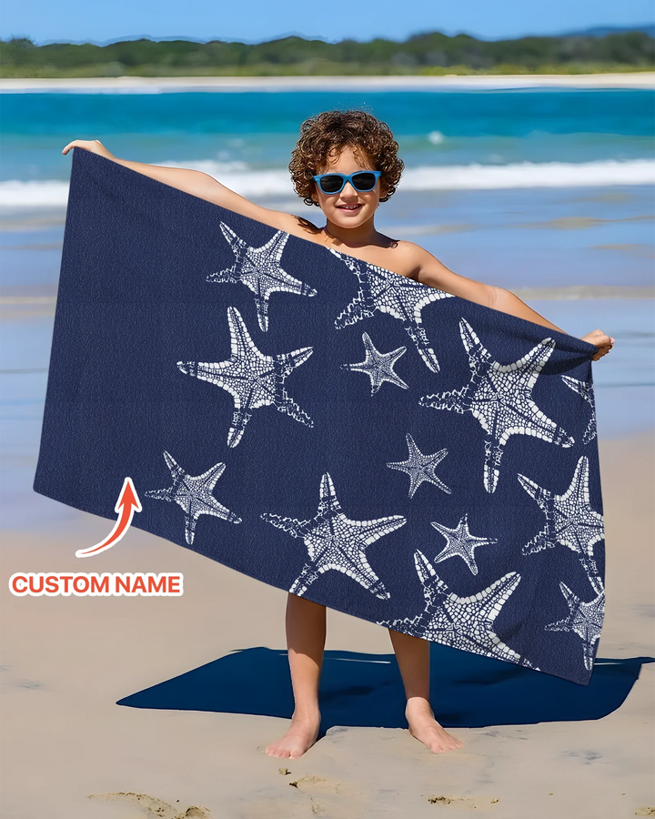 Custom Photo Starfish With Names Bamboo Beach Towel