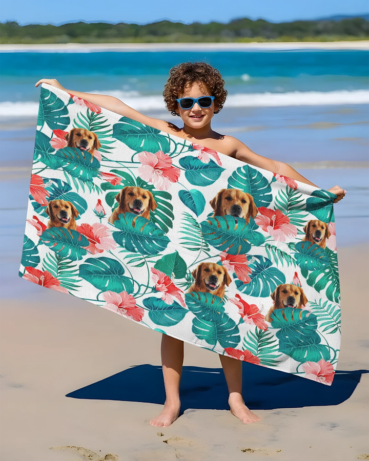Hawaiian Custom Photo Dog Bamboo Beach Towel