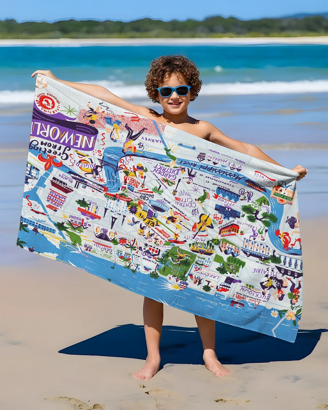 New Orleans Jazz & Culture Map Bamboo Beach Towel