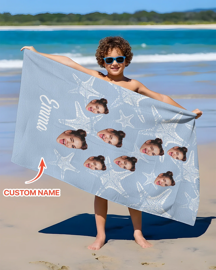 Custom Photo Starfish With Names Bamboo Beach Towel
