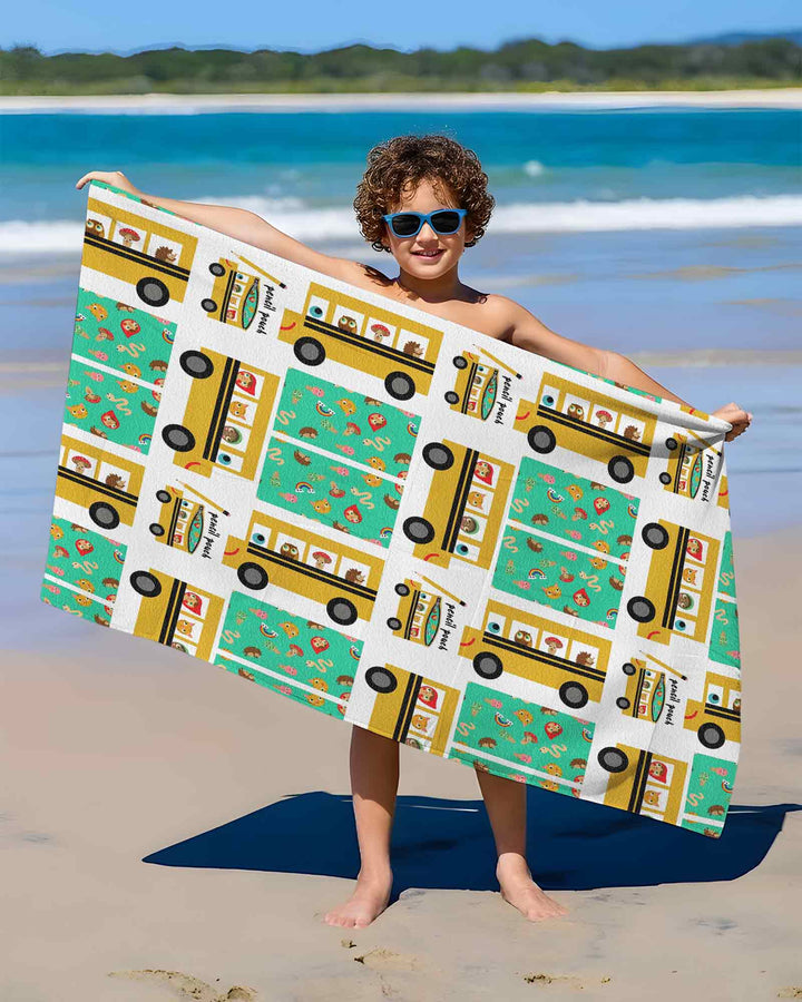 School Bus Adventures Bamboo Beach Towel