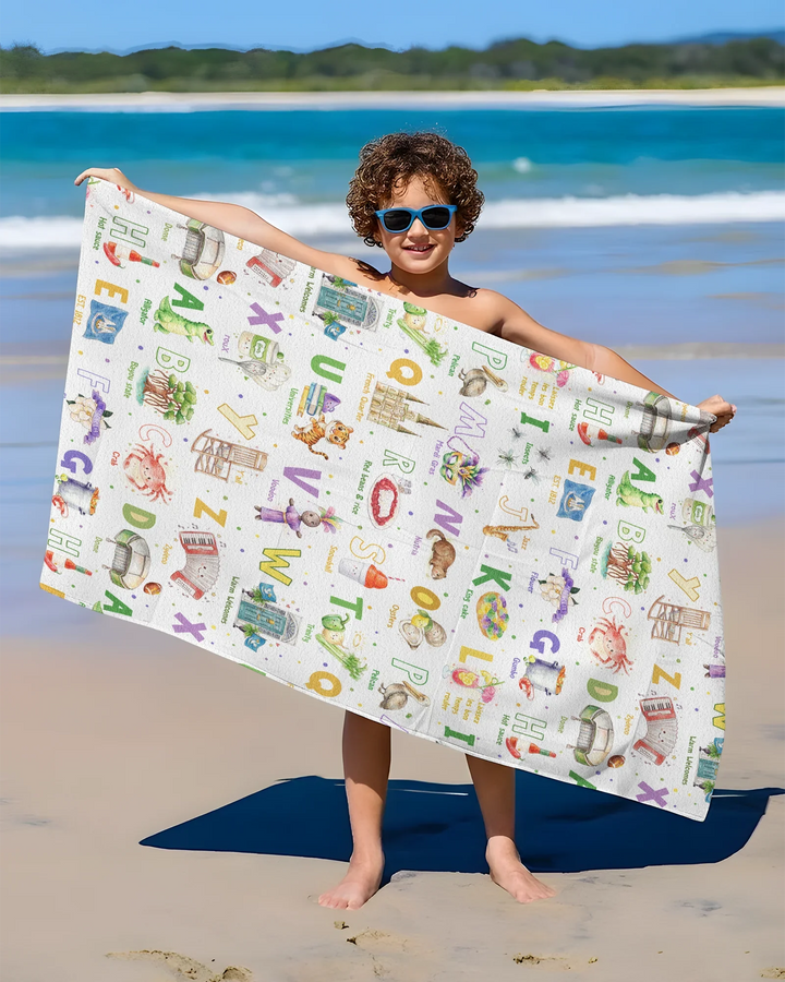 Poncho de Natación de Bambú "Alfabeto de Luisiana"