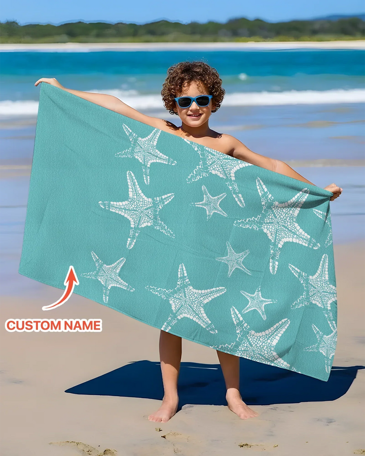Custom Photo Starfish With Names Bamboo Beach Towel