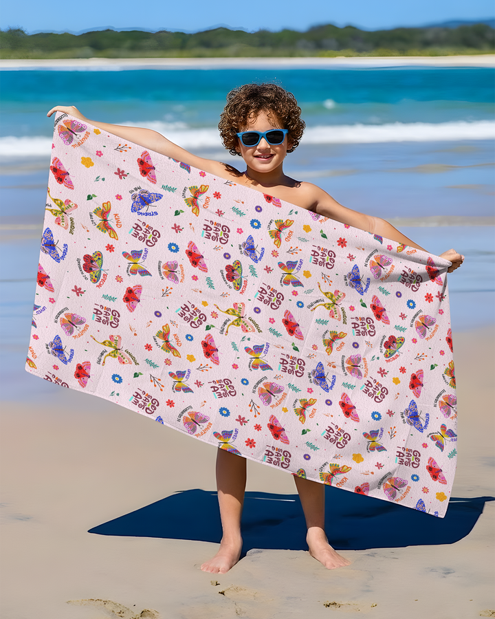 God says I am Butterfly Bamboo Beach Towel