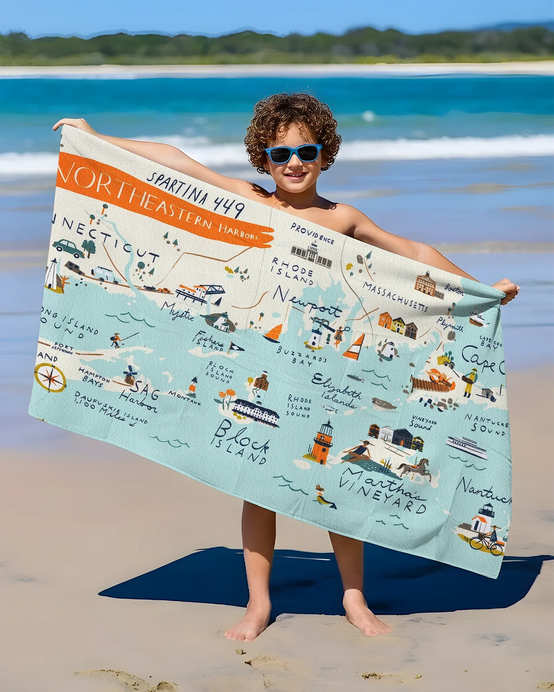 Massachusetts Coastal Explorer Map Bamboo Beach Towel